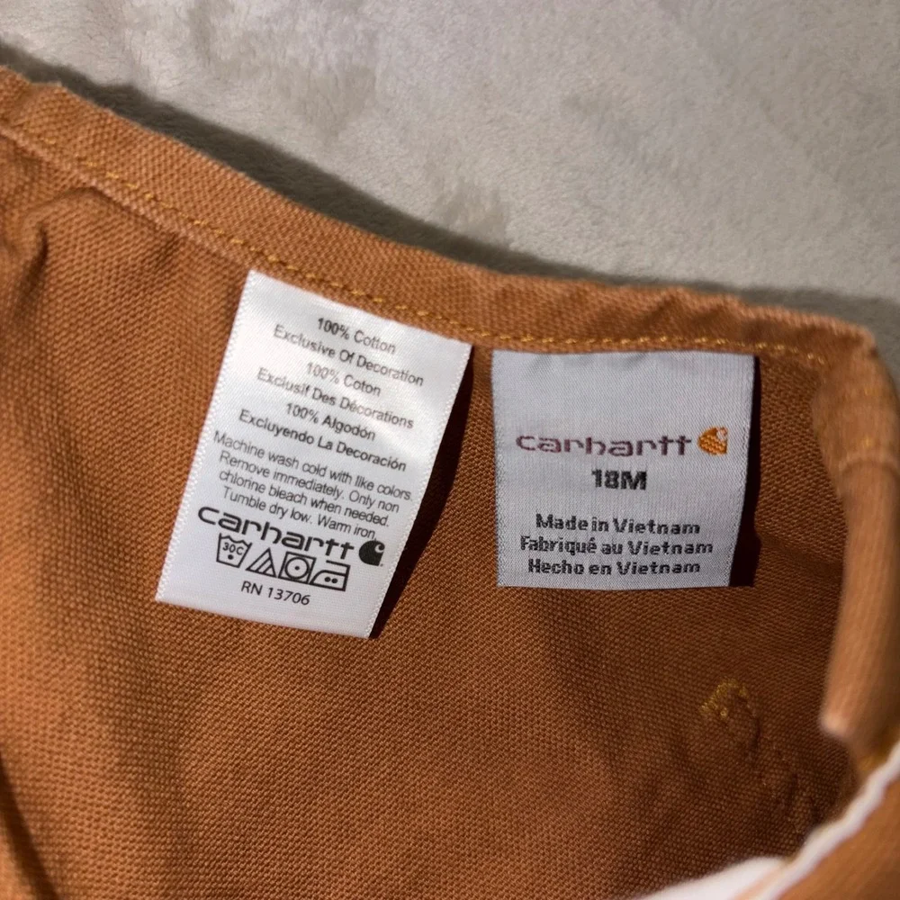 Carhartt Kids 18M Duck Brown Canvas Bib Overalls Double Knee Workwear RN 13706